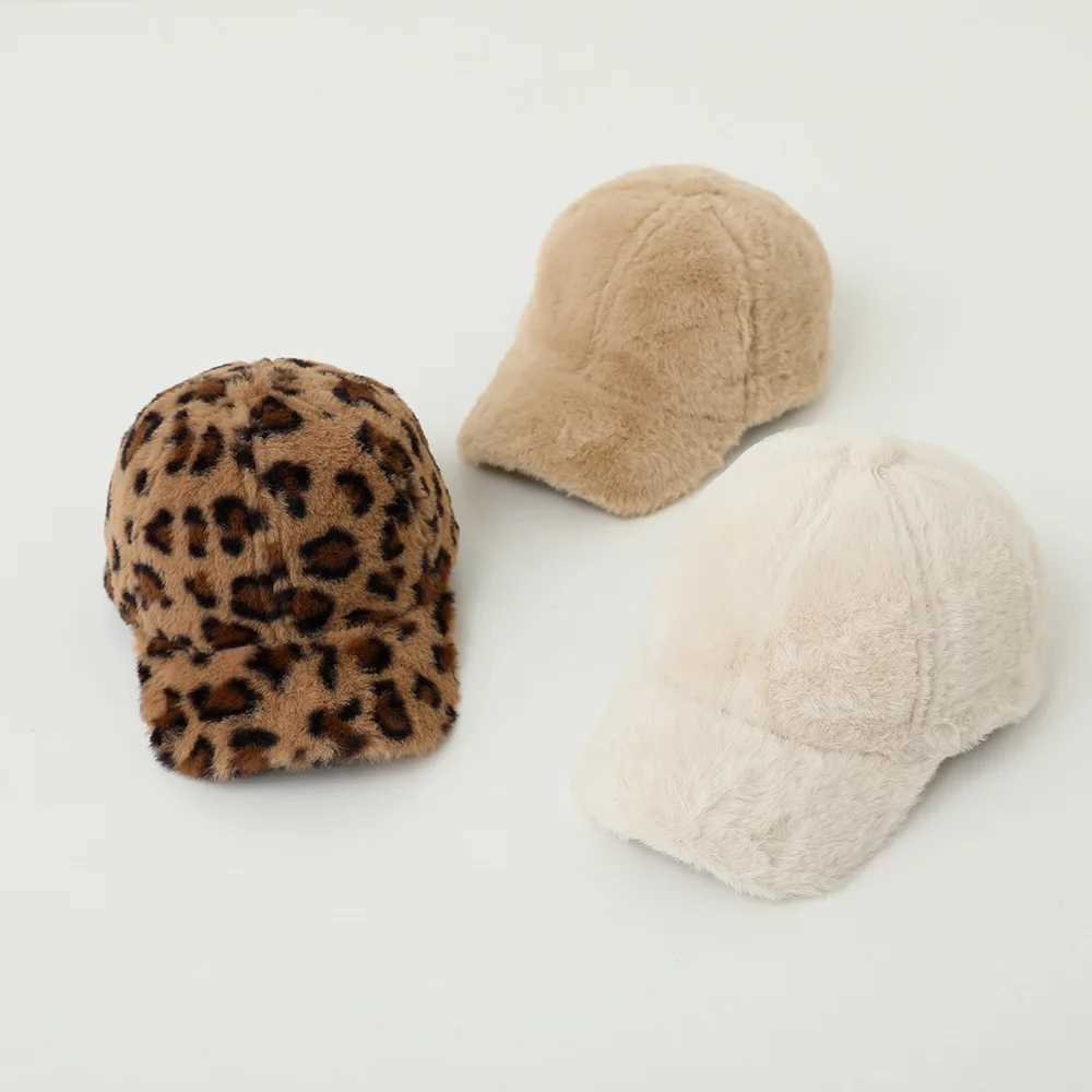Autumn Winter Girl Kid Plus Velvet Warm Leopard Peaked Cap Boy Baby Fashion Fleece Windproof Baseball Hat Children Solid Caps LX241018