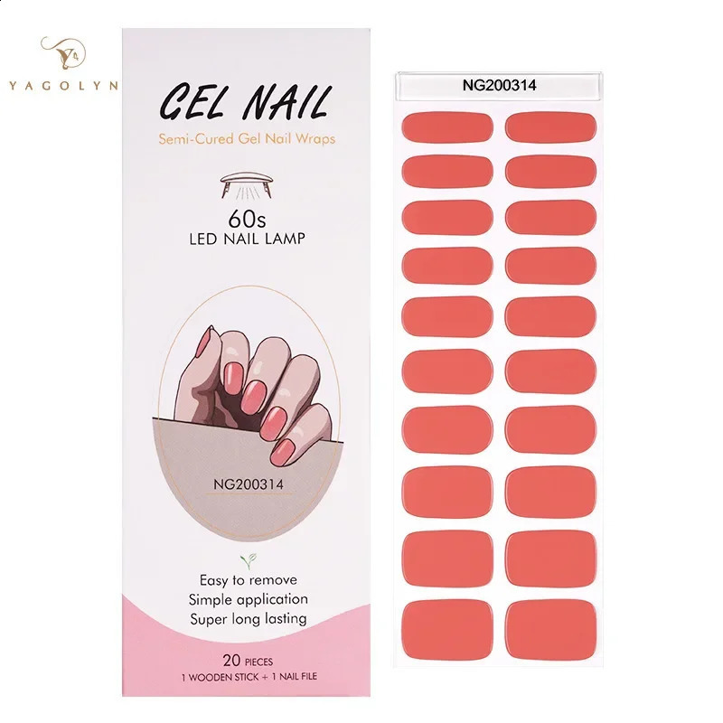20Tips/Sheet Semi-Cured Gel Nail Patch Pink Tulip Flower Adhesive Sliders Long Lasting Full Cover Nail Stcikers UV Lamp Need 241017