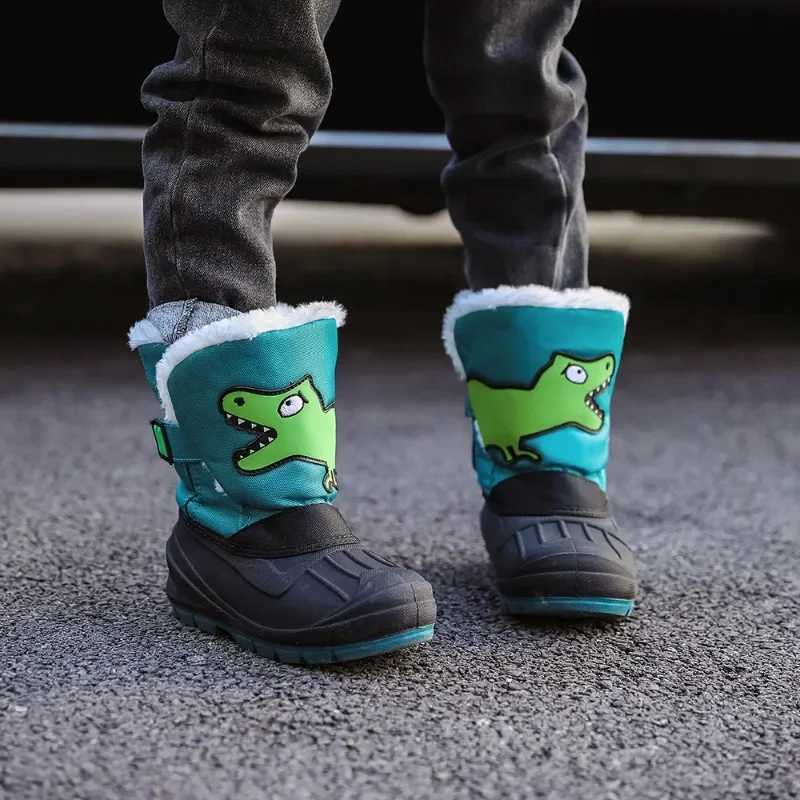 Boots Winter childrens high snow boots baby cartoon dinosaur cute boots boys waterproof and anti slip ski boots girls fashionable cotton shoes H241018