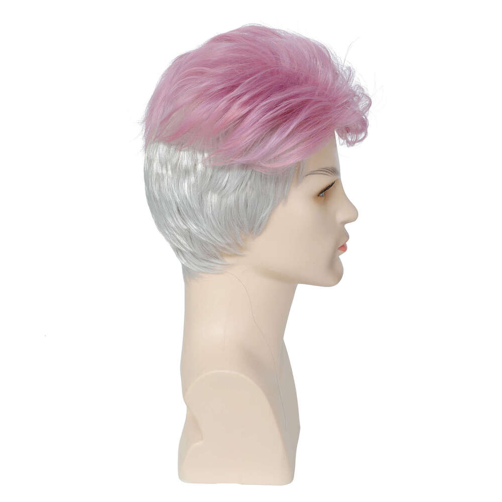New Wig Men's Short Hair Fashionable Light Purple Synthetic Full Head Cover E Wigs