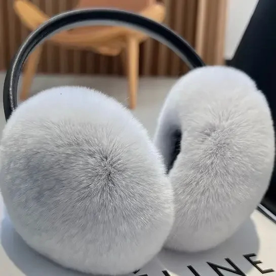 100% Natural Fur Ear Muffs for Women Winter Fur Headphones Soft Warm Cable Furry Real Rex Rabbit Ear Covers for Cold Weather 241018