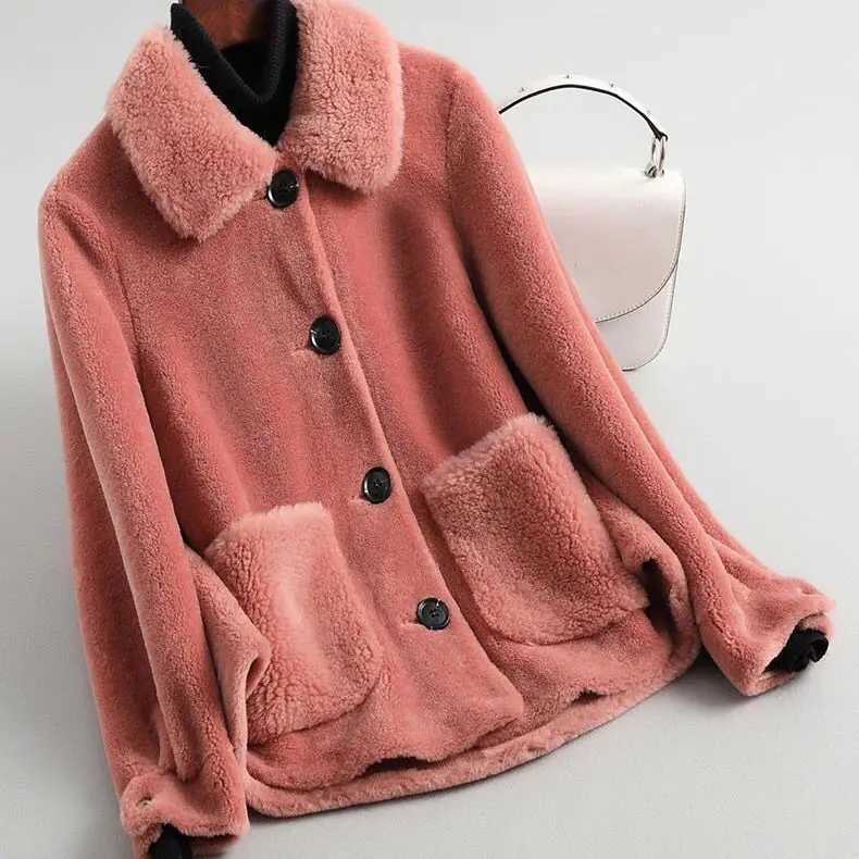 Women 2024 Autumn Winter Real Lamb Fur Coat Female Warm Natural Sheep Shearing Wool Jacket Ladies Single Breasted Outewear Y129X241018