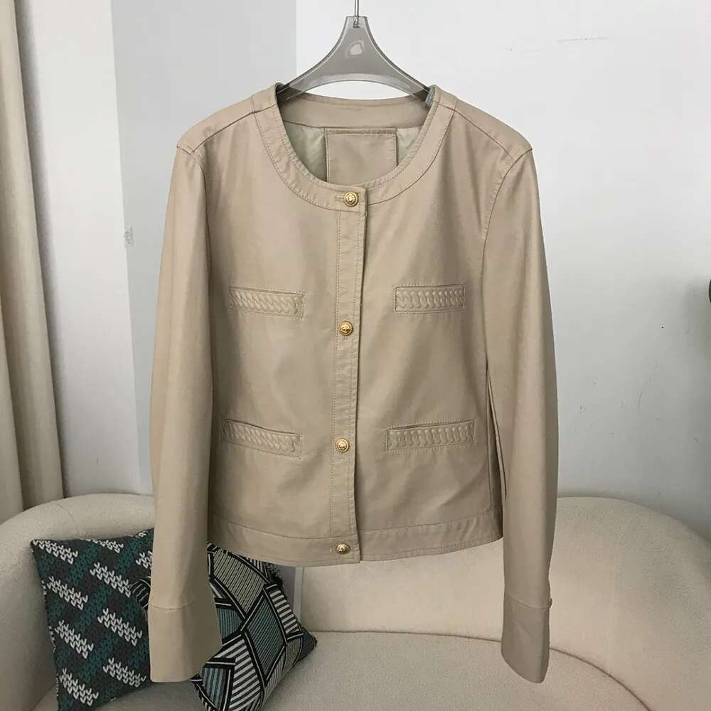 New O-Neck Faux Leather Spring Autumn High Street Short Jacket Women Fashion Vintage Single Breasted Solid Color Pu Coat