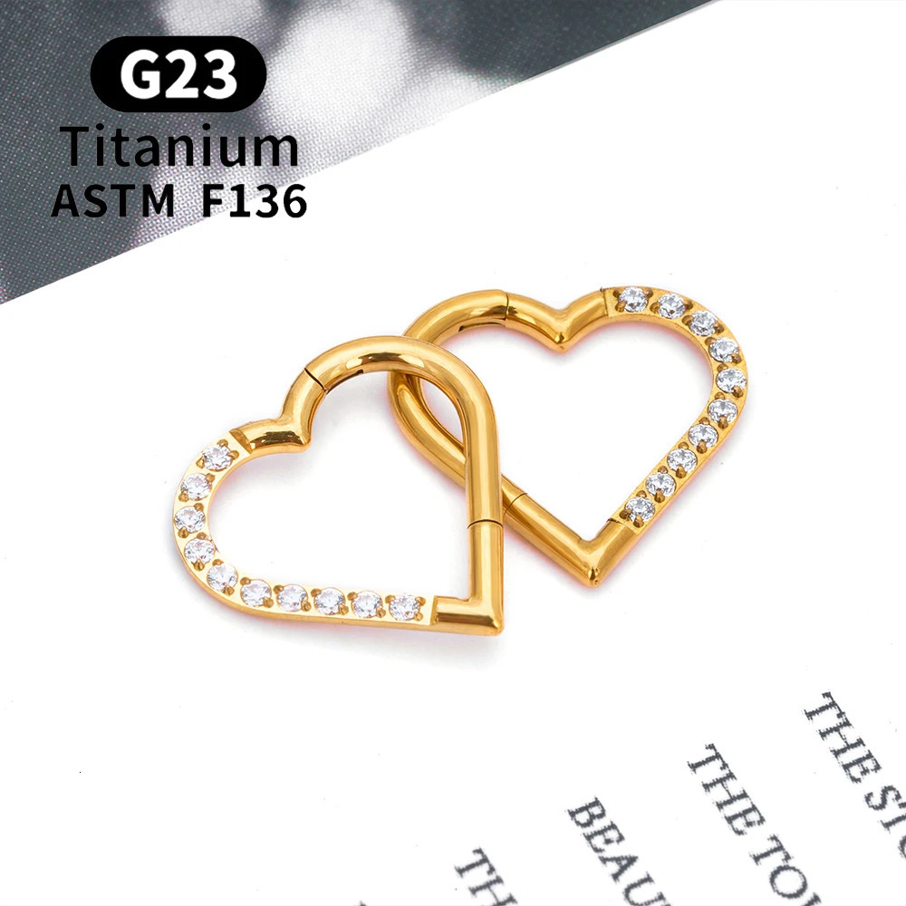 ASTM F136 G23 Septum Nose Ring Hoop Daith Heart Earring 16G CZ Hinged Segment Tragus Cartilage Helix Piercing Jewelry 241007