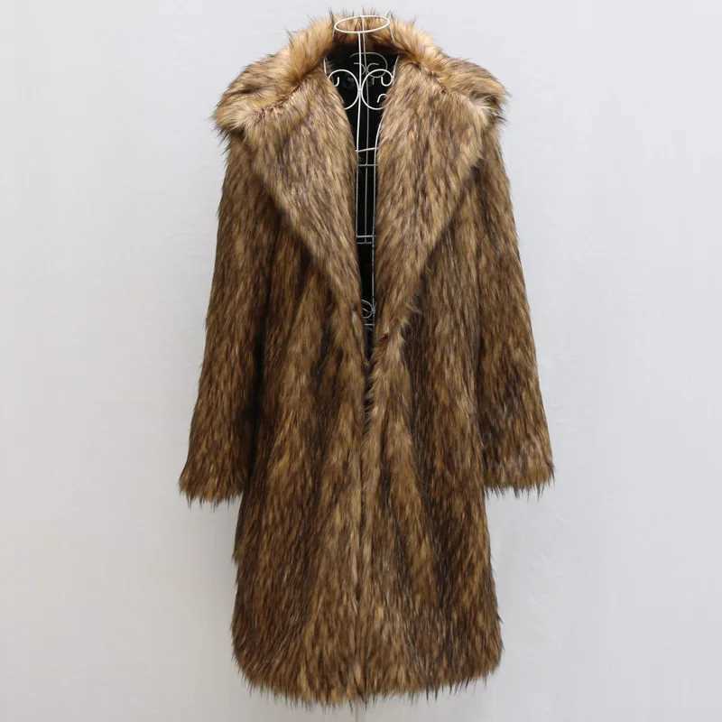 Mens autumn and winter thick Maxi faux fox fur coat jacket long sleeved warm luxury fur black park Bontjas fur furry coat W241009