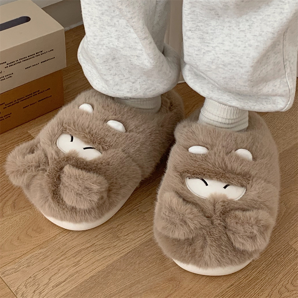 2024 New Women's Designer Autumn/winter Outdoor Cartoon Cute Plush Head Cotton Slippers Casual Home Warmth Free Shipping