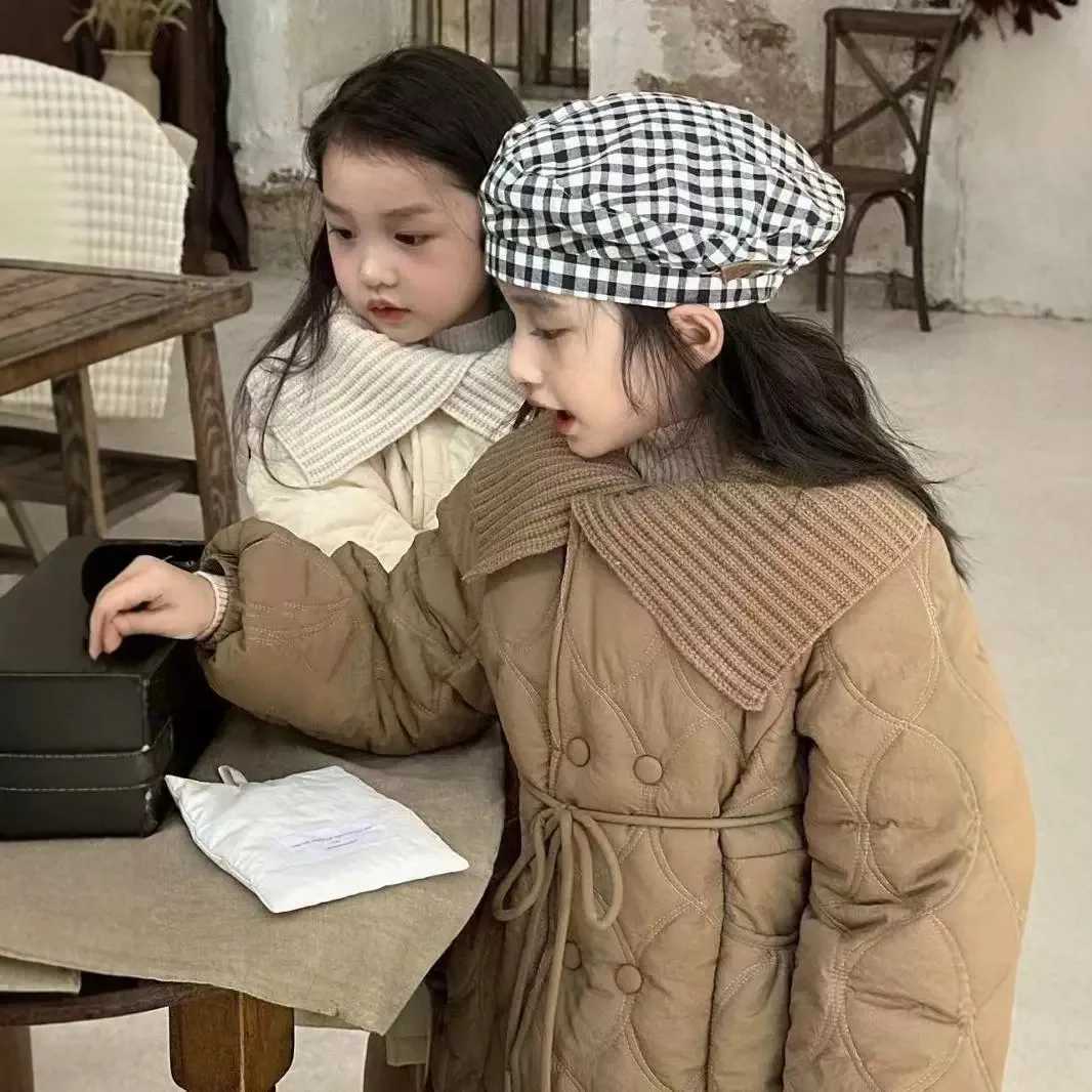 Baby girls long coat knitted wool collar lining cotton thick coat winter jacket childrens clothing for ages 3 to 8 M241018