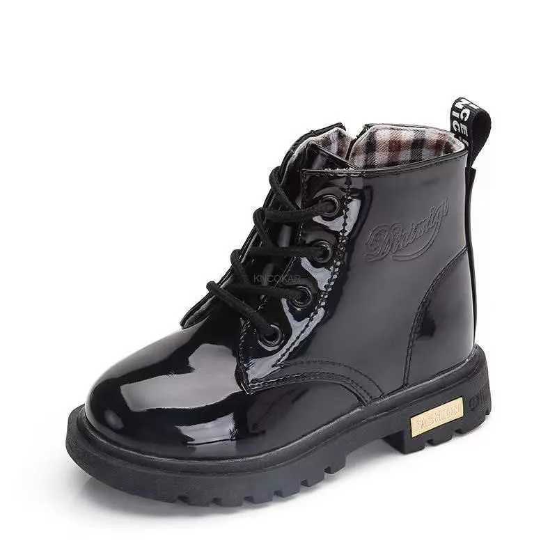 Boots 2022 Fashion Childrens Boots Girls British Style Childrens Preschool Girls Combat Boots Warm Waterproof Boys 1-15 Years Old H241018