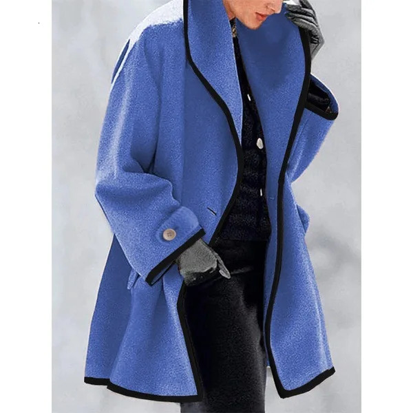 Fashionable and Sexy LongSleeved Hooded Woolen Coat with Large Lapel n for Women 241018