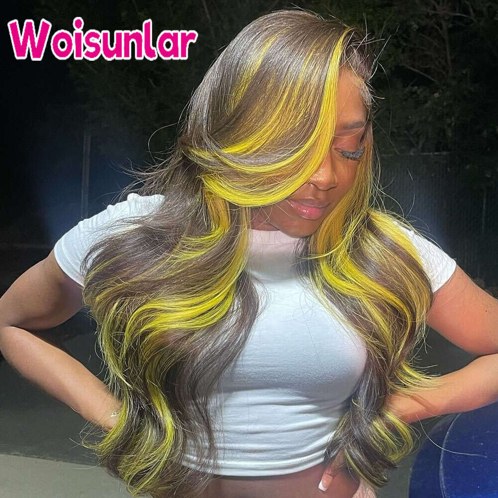 Highlight Brown and Yellow human hair 13X4 Transparent Lace Front Body Wave Wigs For Women Human Hair Wig 100%
