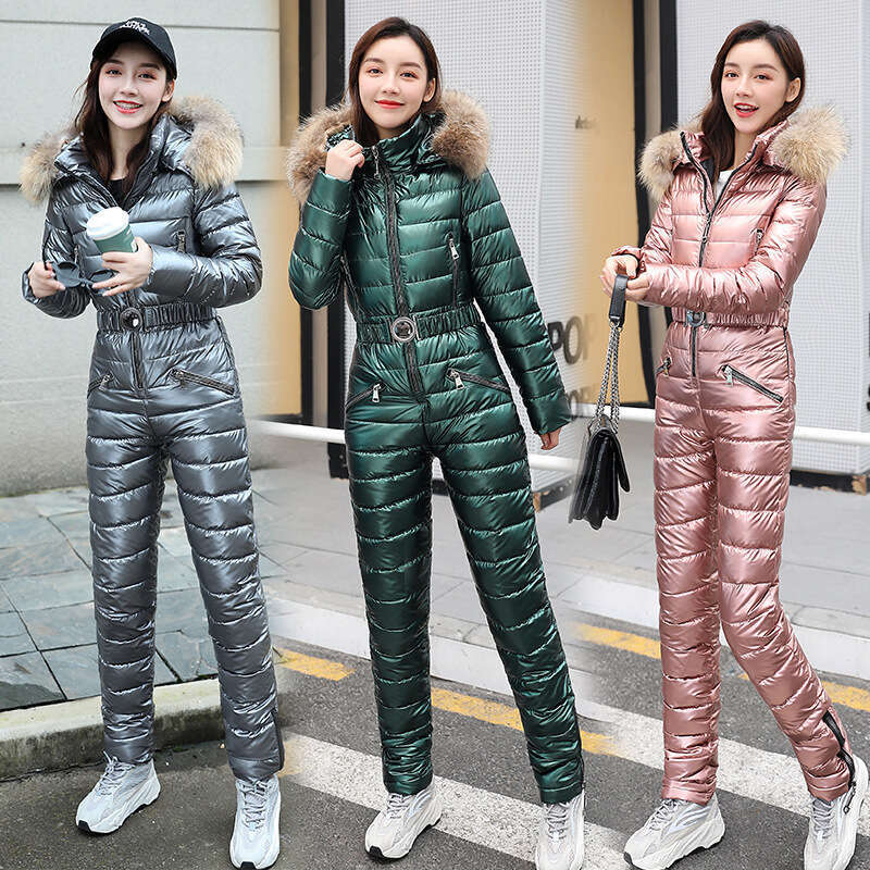 Women's Zipped Stand Collar Hooded Warm Winter Haruku Street Jumpsuits Women Fashion Long Sleeve Slim Parkas