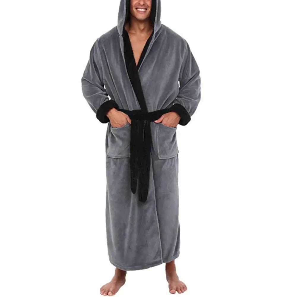 Mens Bathrobe Man Winter Warm Casual Flannel Robe Sleepwear Long Sleeve Plush Shawl Male Bath Robe Lounge Nightgown Home ClothesXJ241018