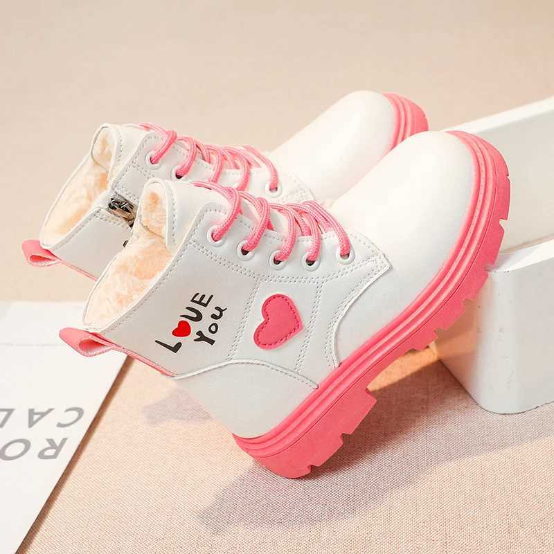 Boots Girls Fashion Leather Boots Kids Swt Princess Boots Fashion Children Ankle Boots Non-slip All Match 2024 Winter New H241018