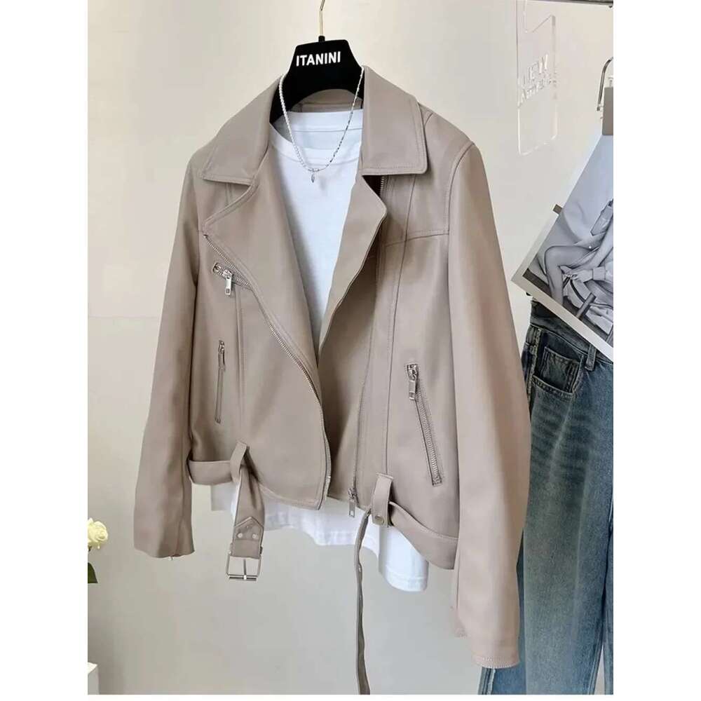 Pink Short Faux Leather Women's Small 2024 Spring Easy To Match Casual Biker Jacket High Street Cool American Fashion