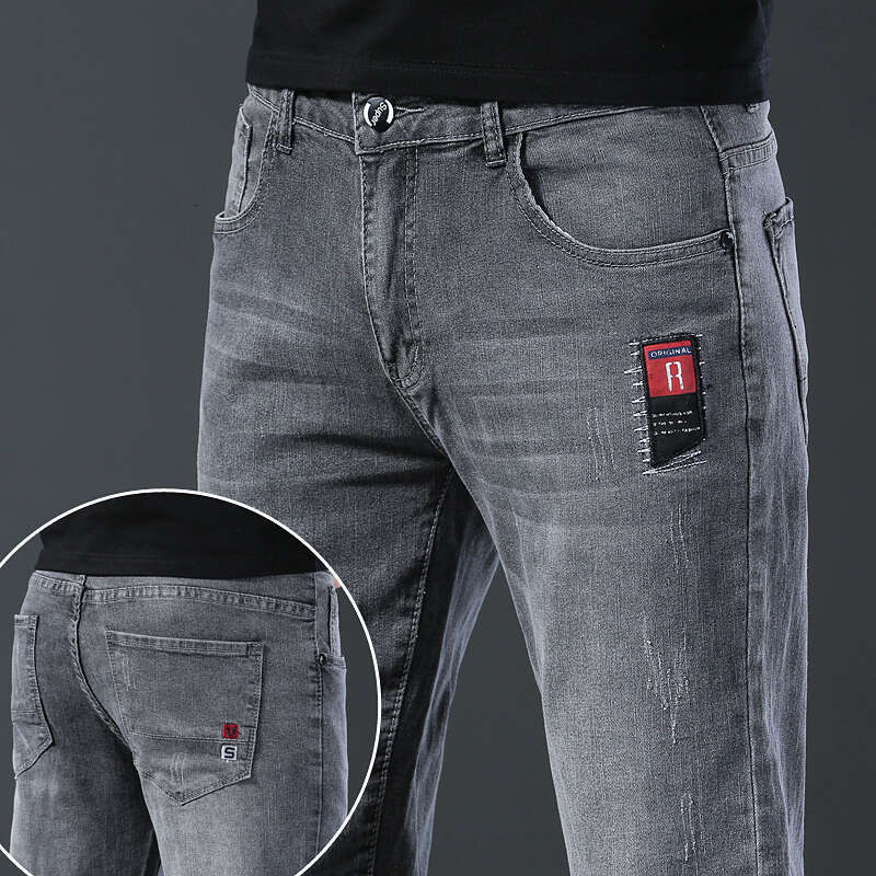 New Arrival Men's Jeans Straight Slim Elastic Korea Fashion Casual Denim Trousers Male Pants Grey Black Dropship