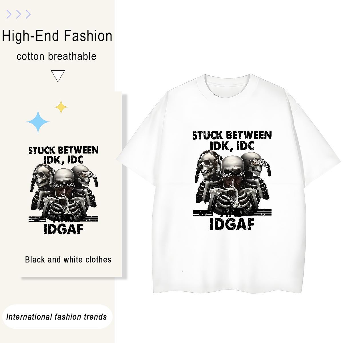 Casual New T Shirts Women 230g Cotton Crew Neck Breathable Sport skull Women Tshirts Comfortable Anime Print Top Shirts