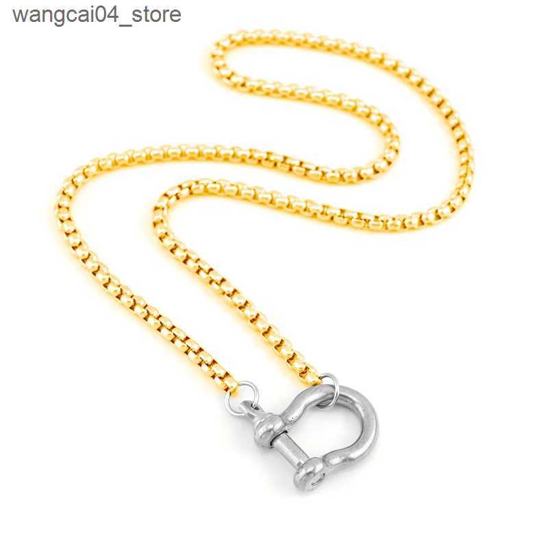 Chokers Stainless steel horseshoe charm necklace womens Rolo box chain gold necklace mens jewelry L240910