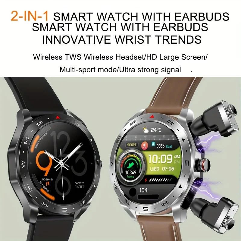 Smart Watch TWS 2in1 Bluetooth Earphones HIFI 9D Sound Quality Male and Female Health Exercise Tracker 241009