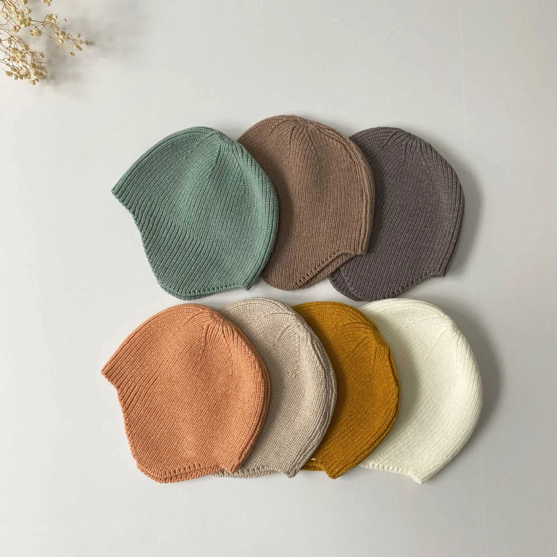 Korea Solid Color Baby Beanies Soft Baby Bonnet Cap Kids Knitted Hats Autumn Winter Baby Hat New Born Photography Props LX241018