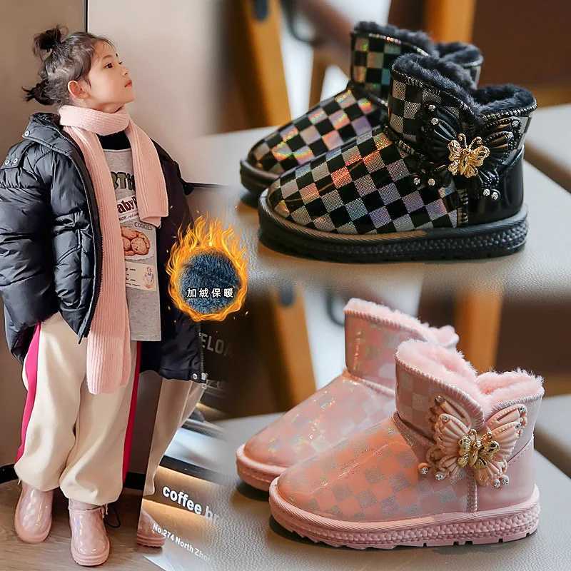 Boots Snow Boots for Children Girlsplush Princess Boots Warm Shoes for Children Winter Shoe for Girl Kids Shoe for Boy Platform Boot H241018