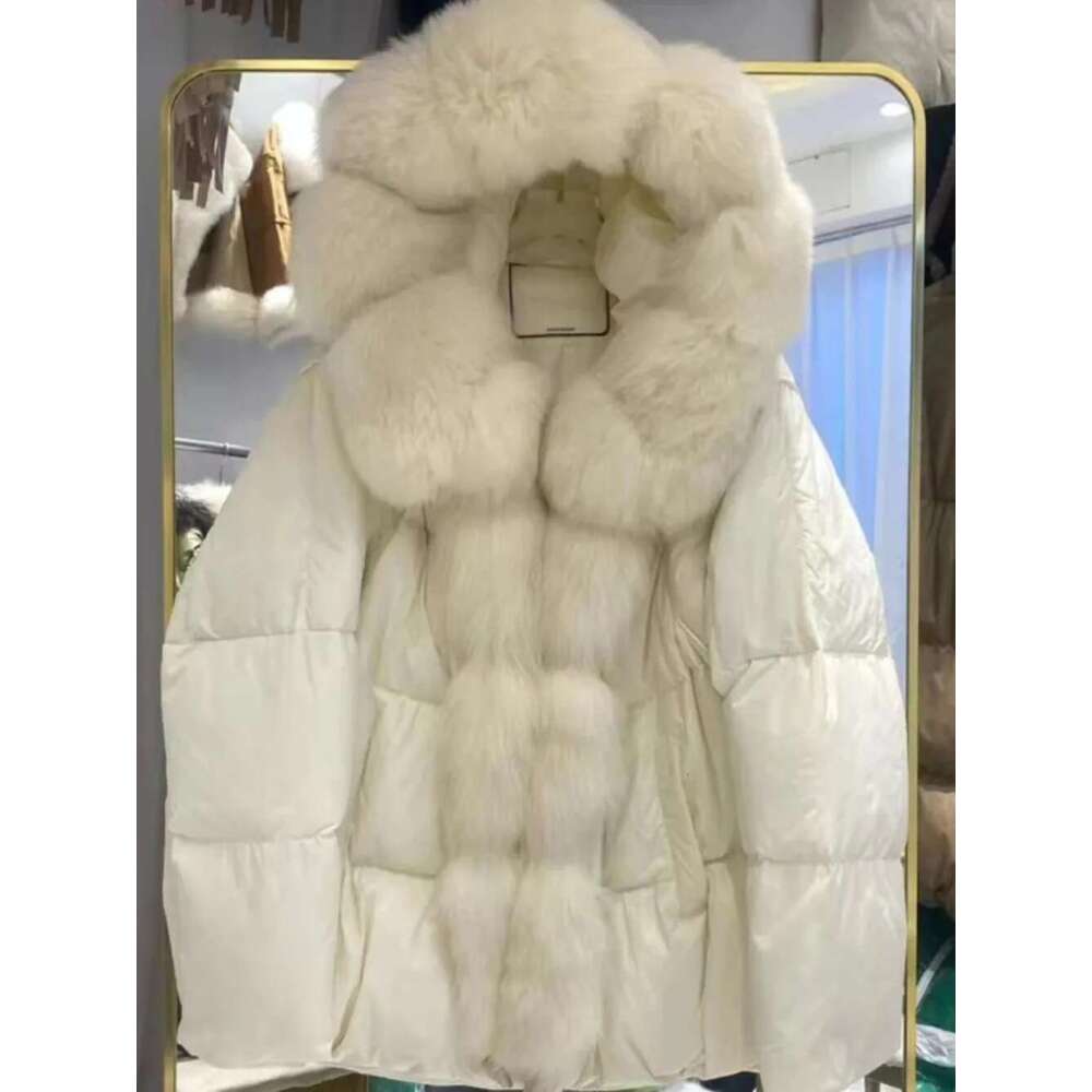 2024 New Winter Real Coat White Duck Down Jacket Women Oversize Fox Collar Big Fur Thick Warm Outerwear