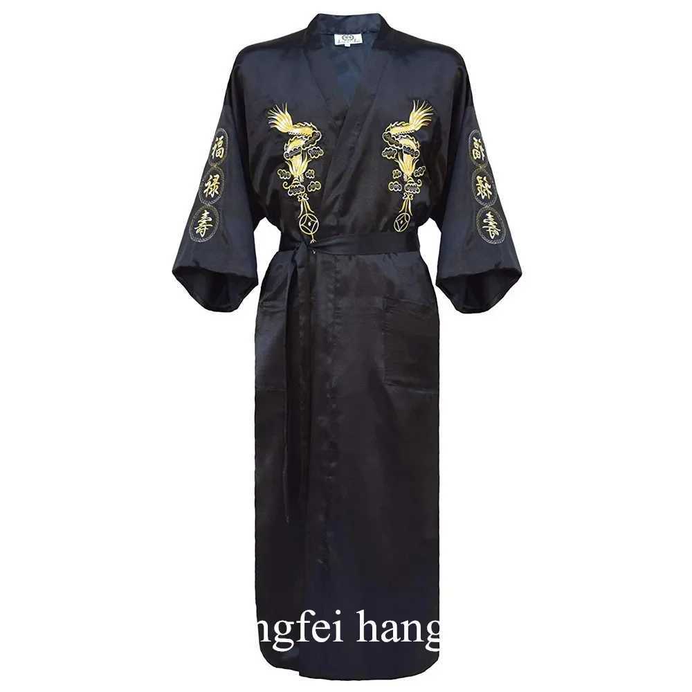 Embroider Dragon Kimono Bathrobe Gown Men Satin Homewear Plus Size 3Xl Nightwear Male Summer Spring Wedding Robe Loose SleepwearXJ241018