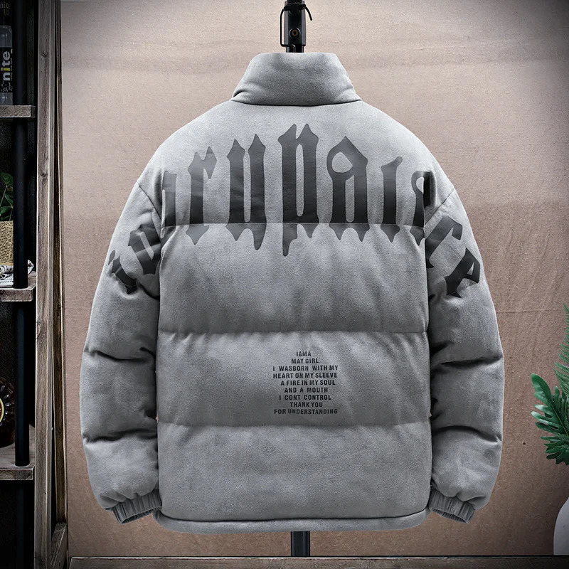 Waterproof jacket mens winter stand up collar artificial suede inflatable jacket retro park mens solid color fashionable oversized warm jacket 241007