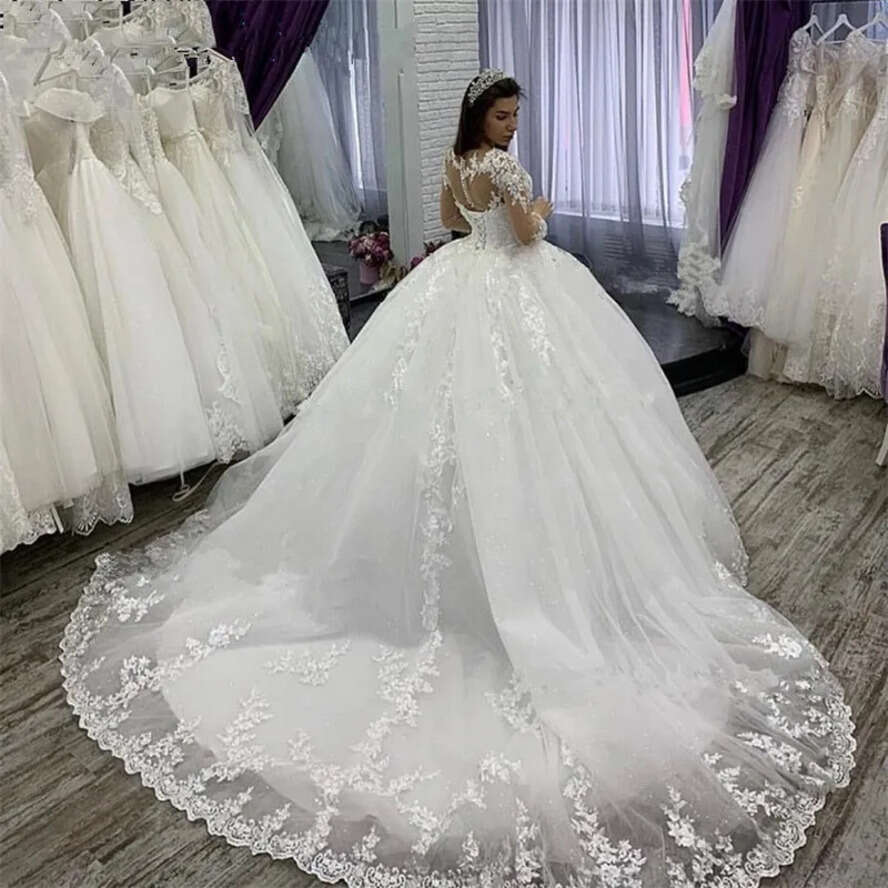 Princess E 2024 A Wedding Dresses Beaded Bridal Gowns Long Sleeves Sweep Train Plus Size Marriage Vestido Novia Lace Appliqued Sequins Robe De Mariee 