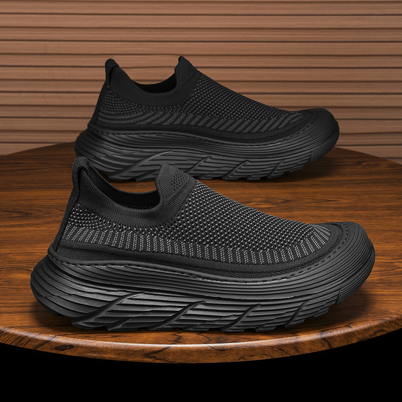 Men's breathable mesh coconut summer trend, one legged lazy fly woven shoes, versatile thick soled running and leisure shoes