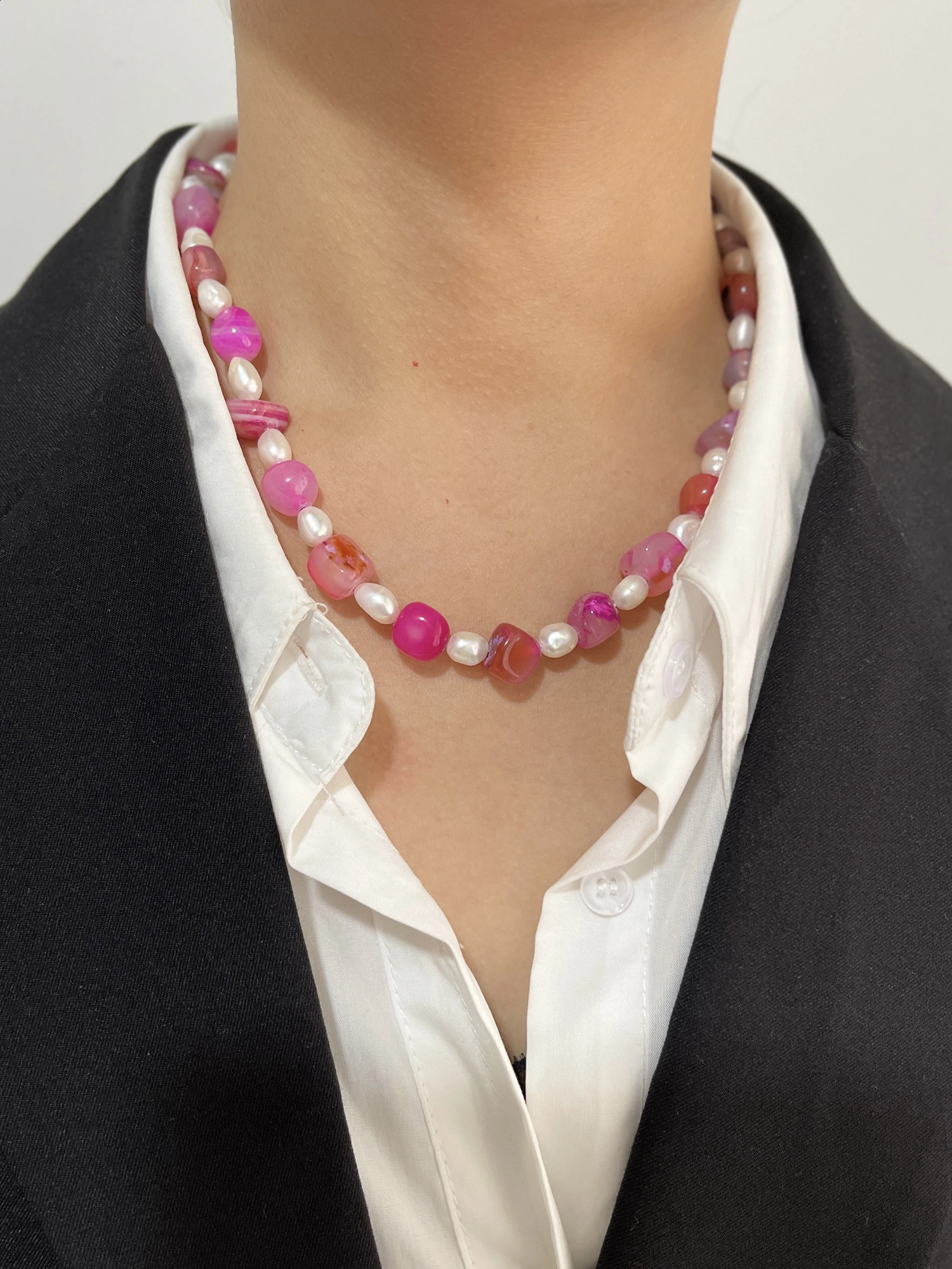 Perisbox Mixed Freshwater Pearl Natural Stone Necklace for Women Irregular Gemstone Bead Necklace Jewelry Unique Gift 241018