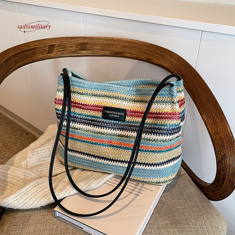 Bohemian style grass for women with large capacity 2024 new summer leisure bucket woven beach bag #15 swissmilitary