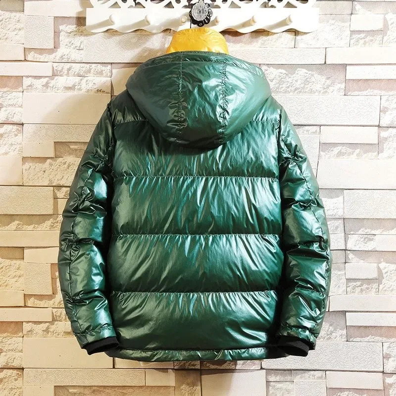 Winter Men Down Jacket Thicken Warm Male Short Hooded Glossy Wash-Free White Duck Down Coat Casual Plus Size Fashion Outwear 241017