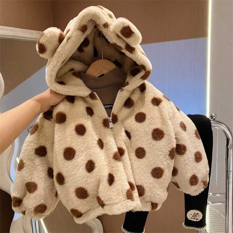 Autumn and winter Kawaii fashion polka dot girls jacket warm thick and cute childrens jacket fully matched boys top zipper childrens clothing M241018
