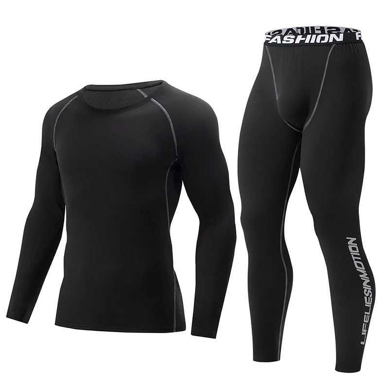Men's Thermal Underwear 2-piece mens warm corset Ski warm suit Corset jacket and trousers Mens fitness pants shirt running athletes sports pants 