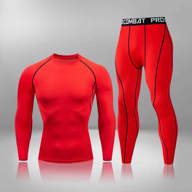 Men's Thermal Underwear Thermal Underwear Fitness Compression T Shirt Running Jogging Sportswear Workout Training Tights 2Pcs/Set Mens Tracksuit 
