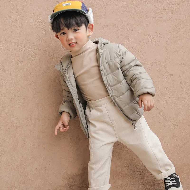 New childrens down jackets baby hooded thin down jackets childrens cotton lined jackets solid color jackets M241018