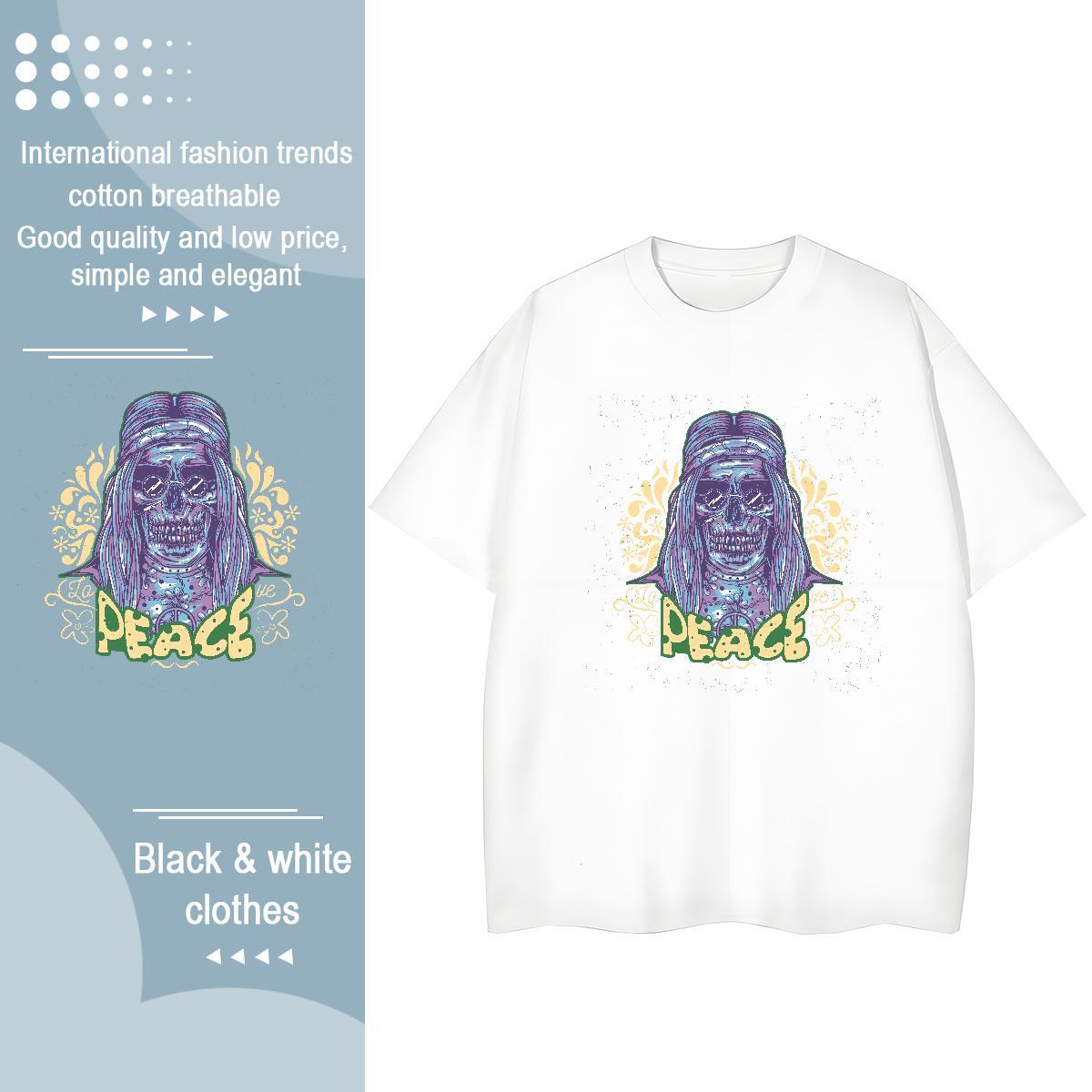 Casual New Women T Shirts 230g Pure Cotton Breathable Crew Neck Street Wear skull Lady T shirt Wholesale Skull Tees