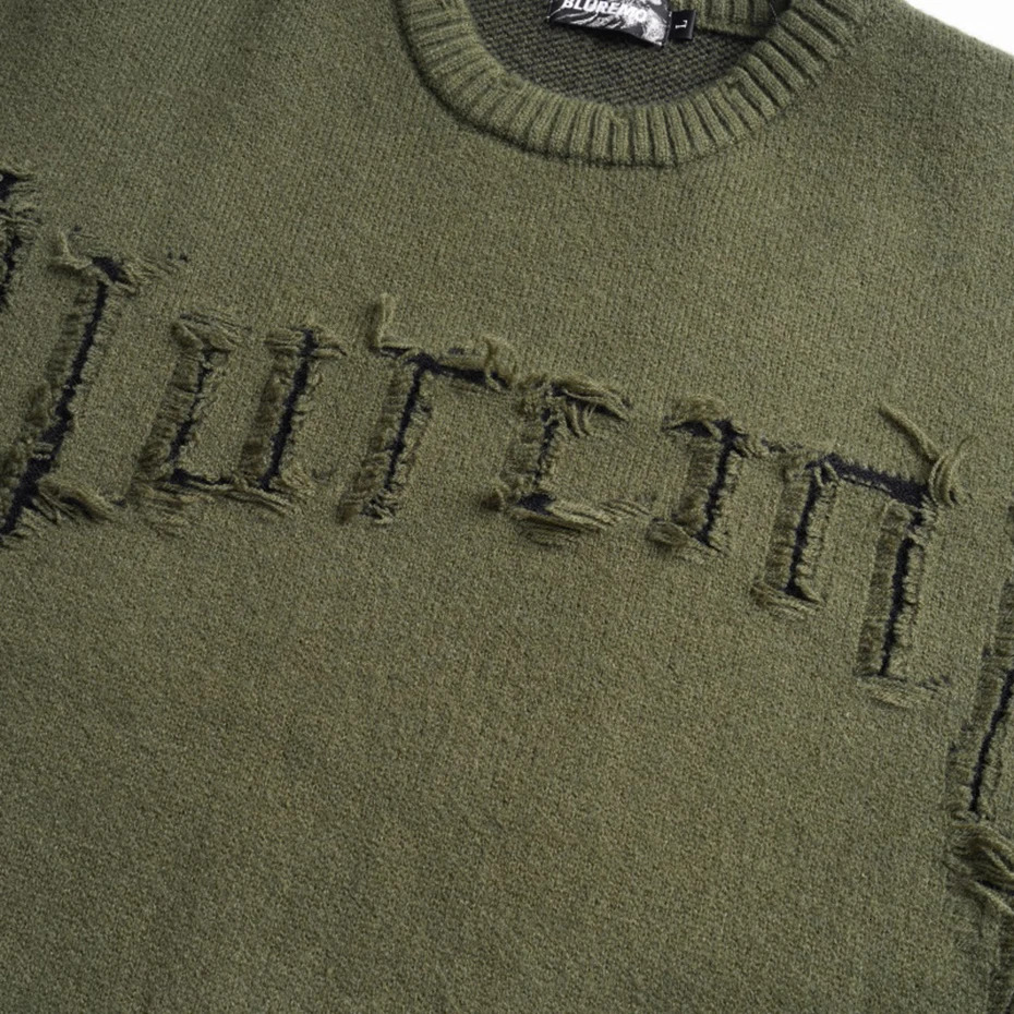 Broken Letter Sweaters Men Streetwear Hip Hop Oversized Harajuku Sweater Casual Loose Gray Knitted Jumper Pullover 241018