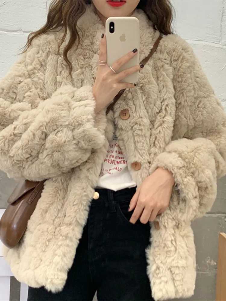Fragrant Wind Lamb Hair Coat Womens Winter Imitation Rabbit Hair Fur Grass Plush Thickened Lamb Fleece Short Versatile TopX241018