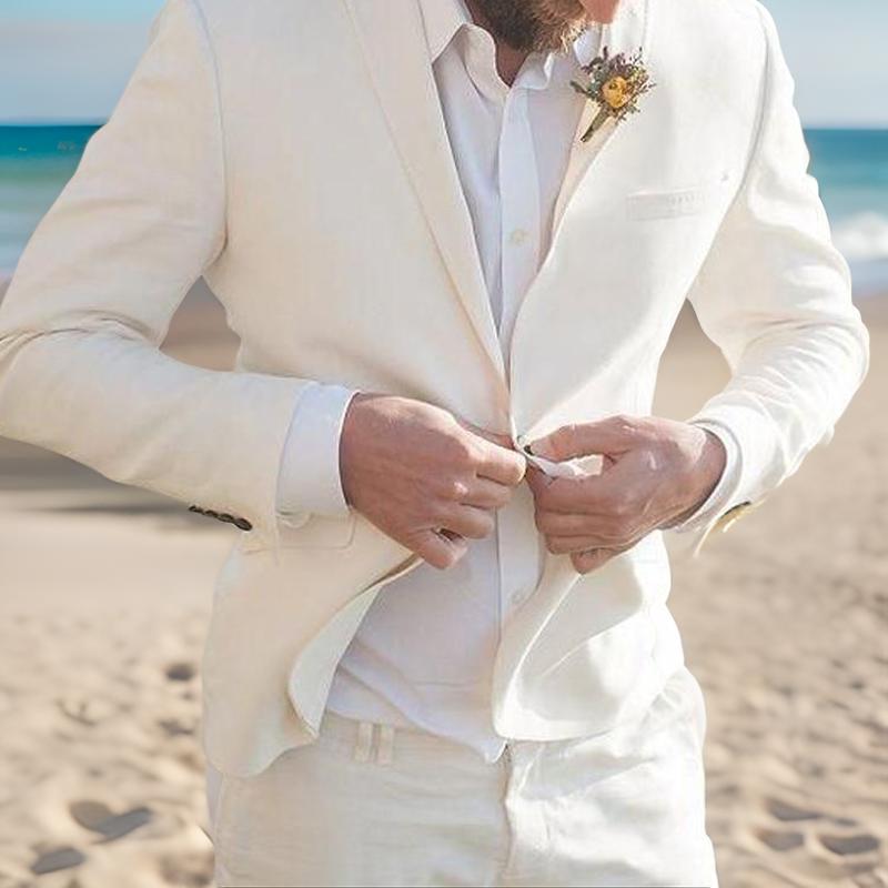 Beige Linen Groom Tuxedo for Wedding Beach Party Summer Men Suits Casual Peaked Lapel Custom 2 Piece Male Coat with Pants