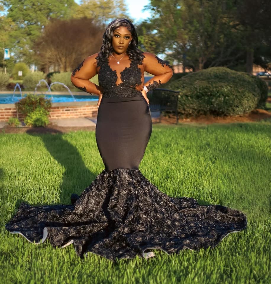 Elegant Black Girls Prom Dresses With Florals Bottom Vintage Plus Size Mermaid Evening Dress Long Sleeve Nigeria African Formal Dress Birthday Party V