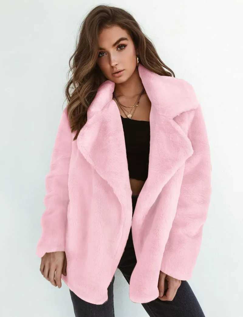 Autumn Warm Plush Coats Women Fur Lamb Thicken Long Sleeve Female Jackets Overcoat Outerwear Faux Fur Coats For WomenX241018