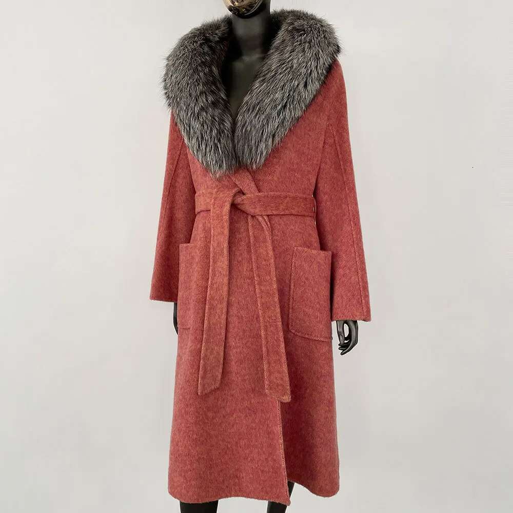 Modern European Street Female Woolen Natural Long Fashion Casual Clothes For Women Winter Real Fox Fur Coat Wool Jacket