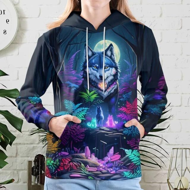 Hoodie for Mens Womens Wolf Hoodies For Men 3D Print Three Wolf Moon Adults Wolves Trend and fashion Galaxy Sweatshirt Graphic Hoodies sweatshirt Pull