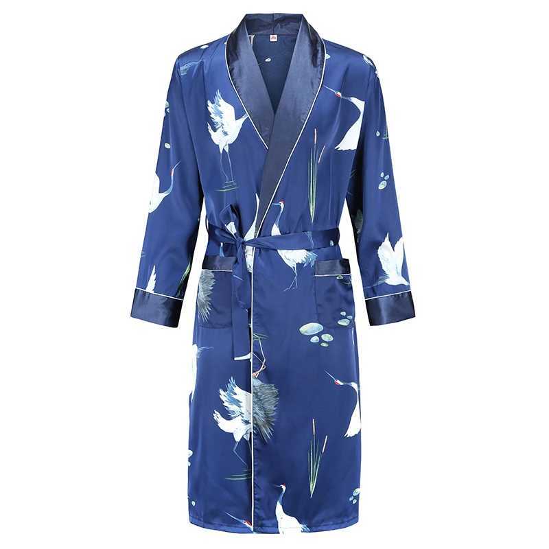Men Robe Nightgown Long Sleeves Kimono Bathrobe Gown Silky Satin Dragon Print Pajamas Sleepwear Nightwear Gown Casual HomeXJ241018