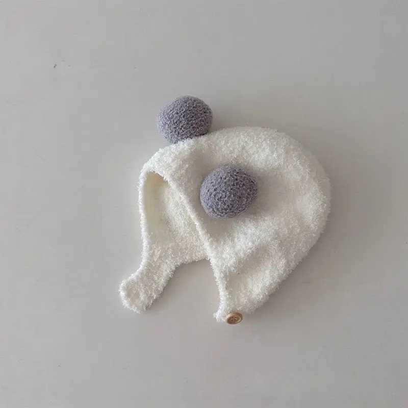 Cute Winter Warm Kids Girl Boys Baby Hats Fleece Wool Hemming Caps with Ball Solid Wool Ear Protection Hats Soft Newborn Bonnet LX241018