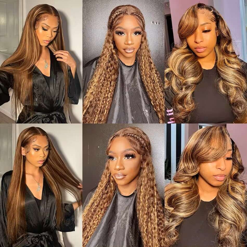 32 36 Inches 13x4 13x6 Straight Highlight Lace Front Human Hair Wig 4/27 Ombre Honey Blonde Colored Wigs For Women 200%