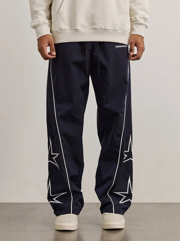HOUZHOU Y2K Star Parachute Pants Men Streetwear Sports Wide Leg Trousers Male Workwear Hip Hop Harajuku Sweatpants Embroidery 241018