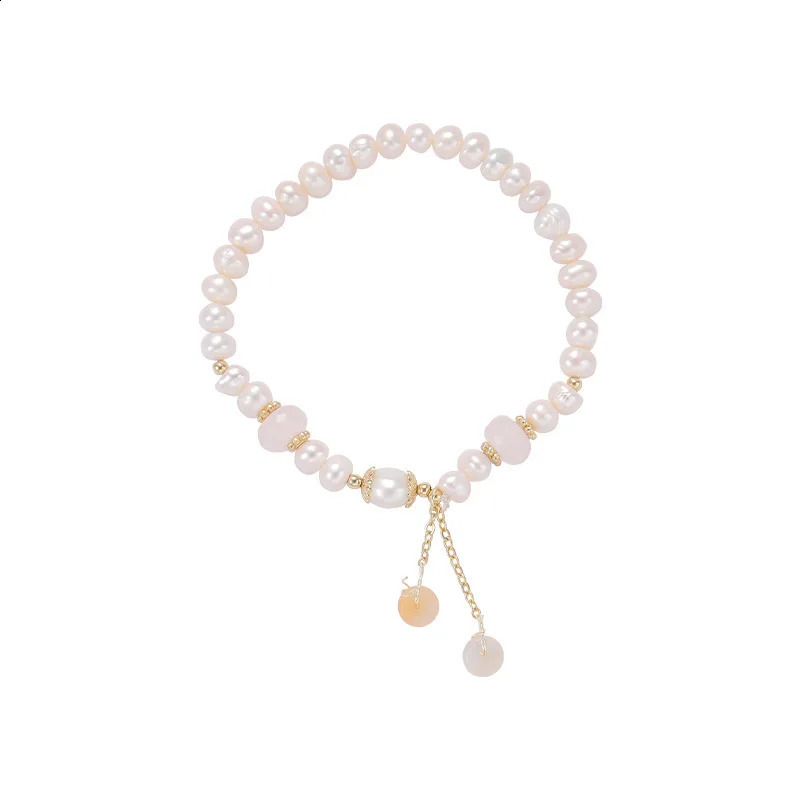 Minar Irregular Freshwater Pearl Pink Crystal Natural Stone Bead Tassel and Flat Buckle Bracelet 241018