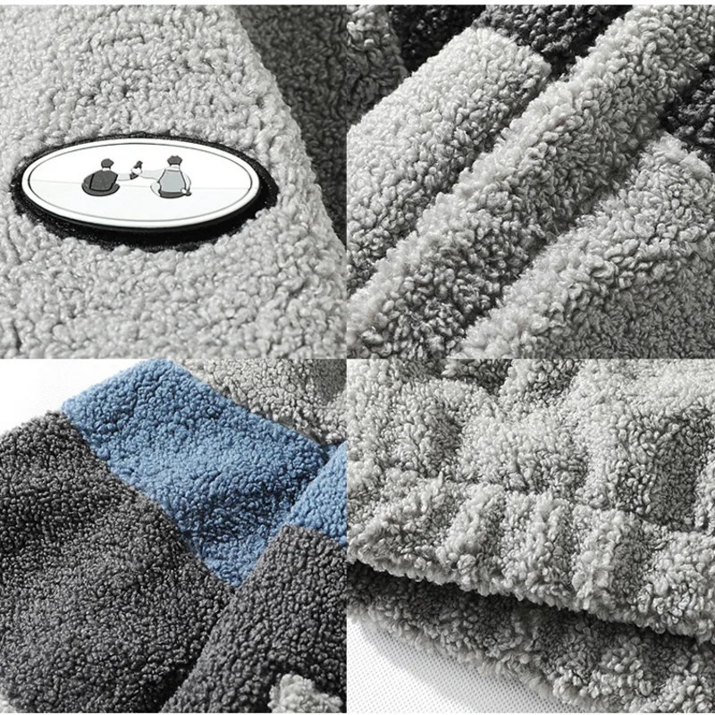 Hip Hop Winter Faux Fur Fleece Jacket Streetwear Men Women Harajuku Patchwork Fuzzy Jackets Casual Couples Zipper Warm Coat 241018